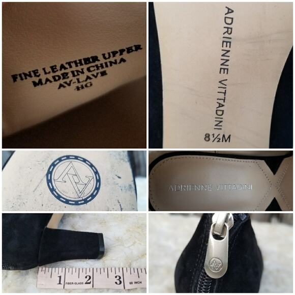 Square Toe Pumps Adrienne Vittadini Lave Size 8.5 Black Suede Leather Pilgrim - Picture 8 of 15